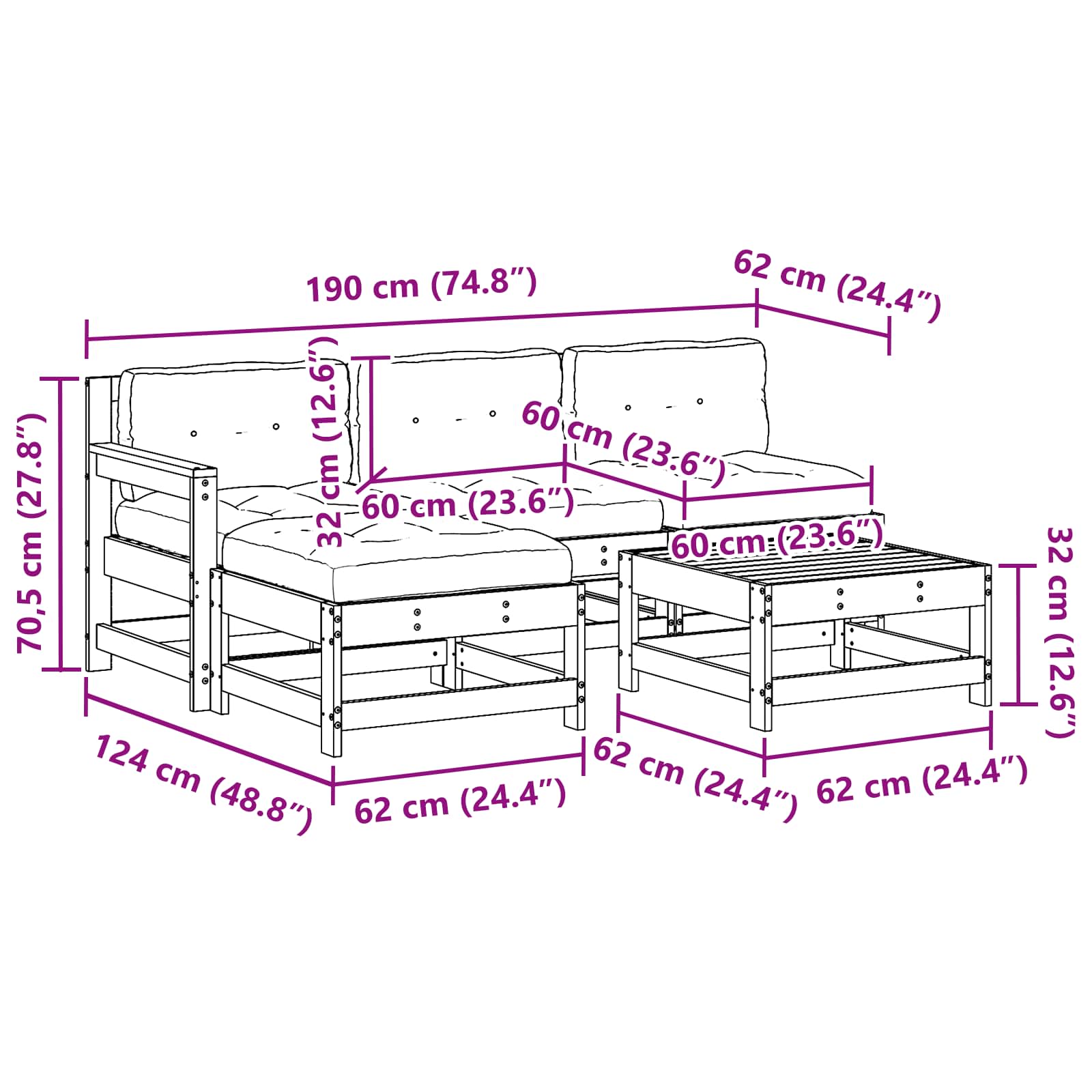 Tuin loungeset 5 pcs Wax Bruin Den Massief grenenhout image 9