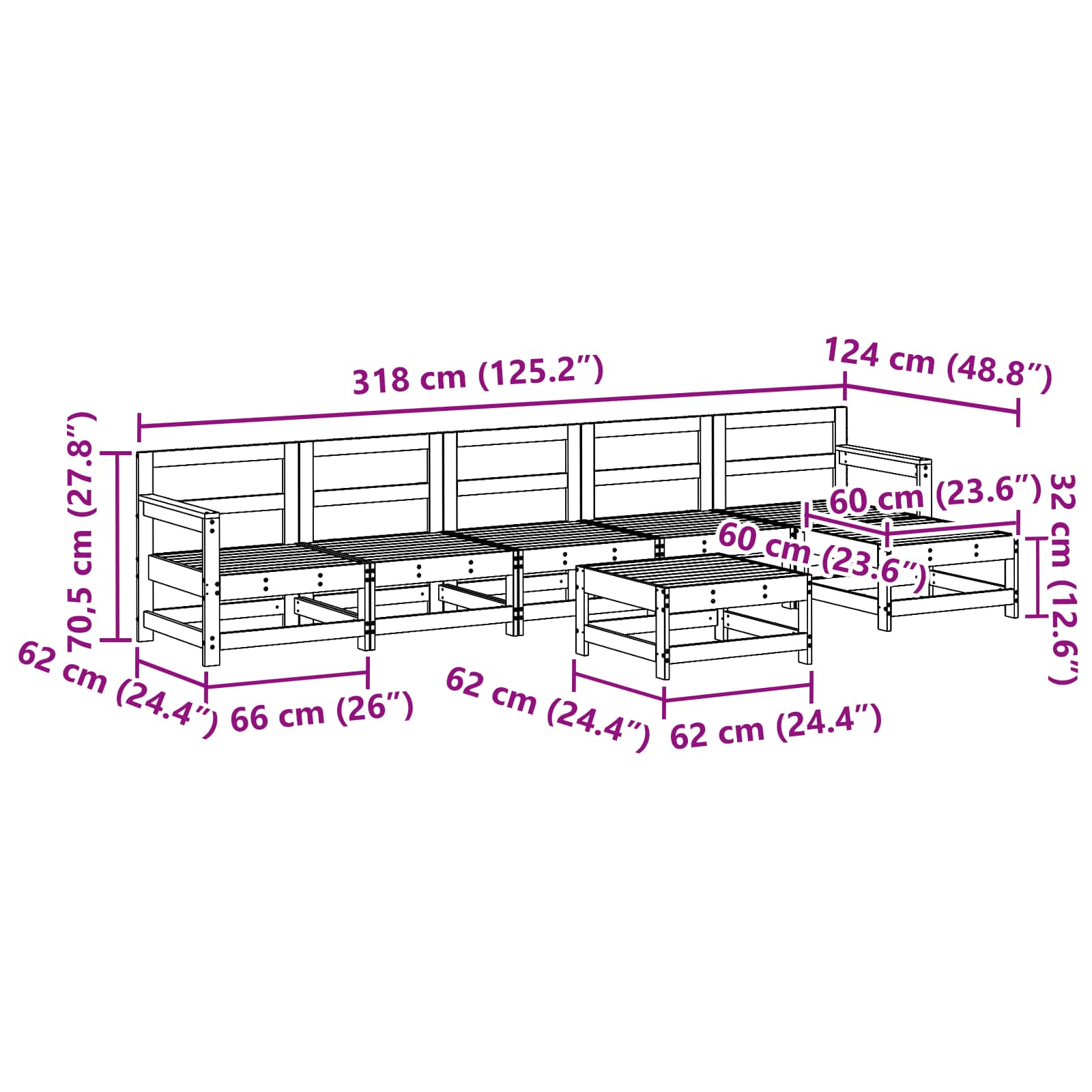 Tuin loungeset 7 pcs Wasbruin Massief grenenhout image 8
