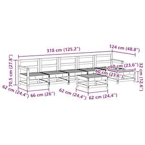 Zahradní lounge set 7 pcs Voskově Hnědá - obrázek 8