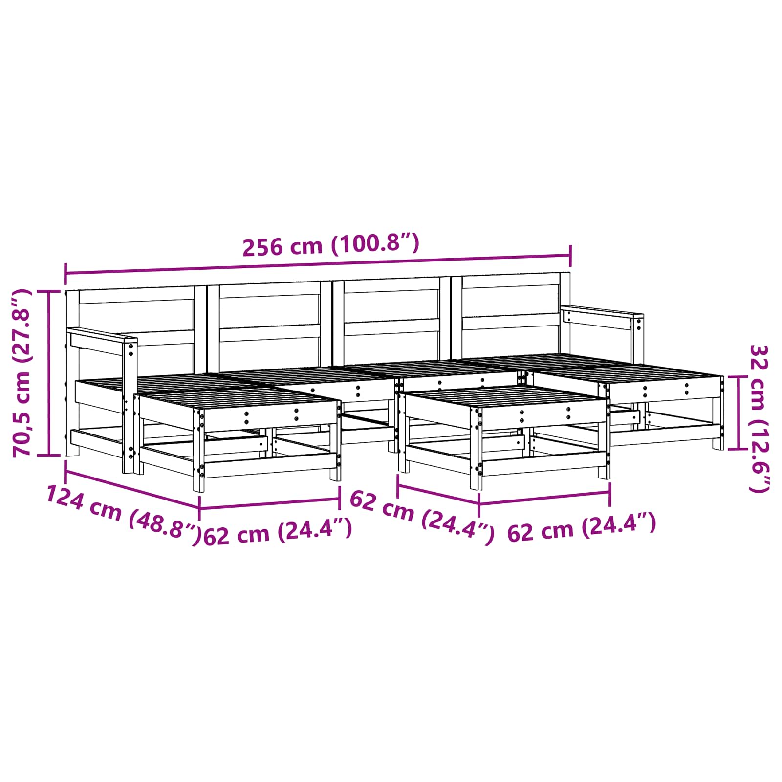 Tuin loungeset 6 pcs Waskleur Bruin Massief grenenhout image 7