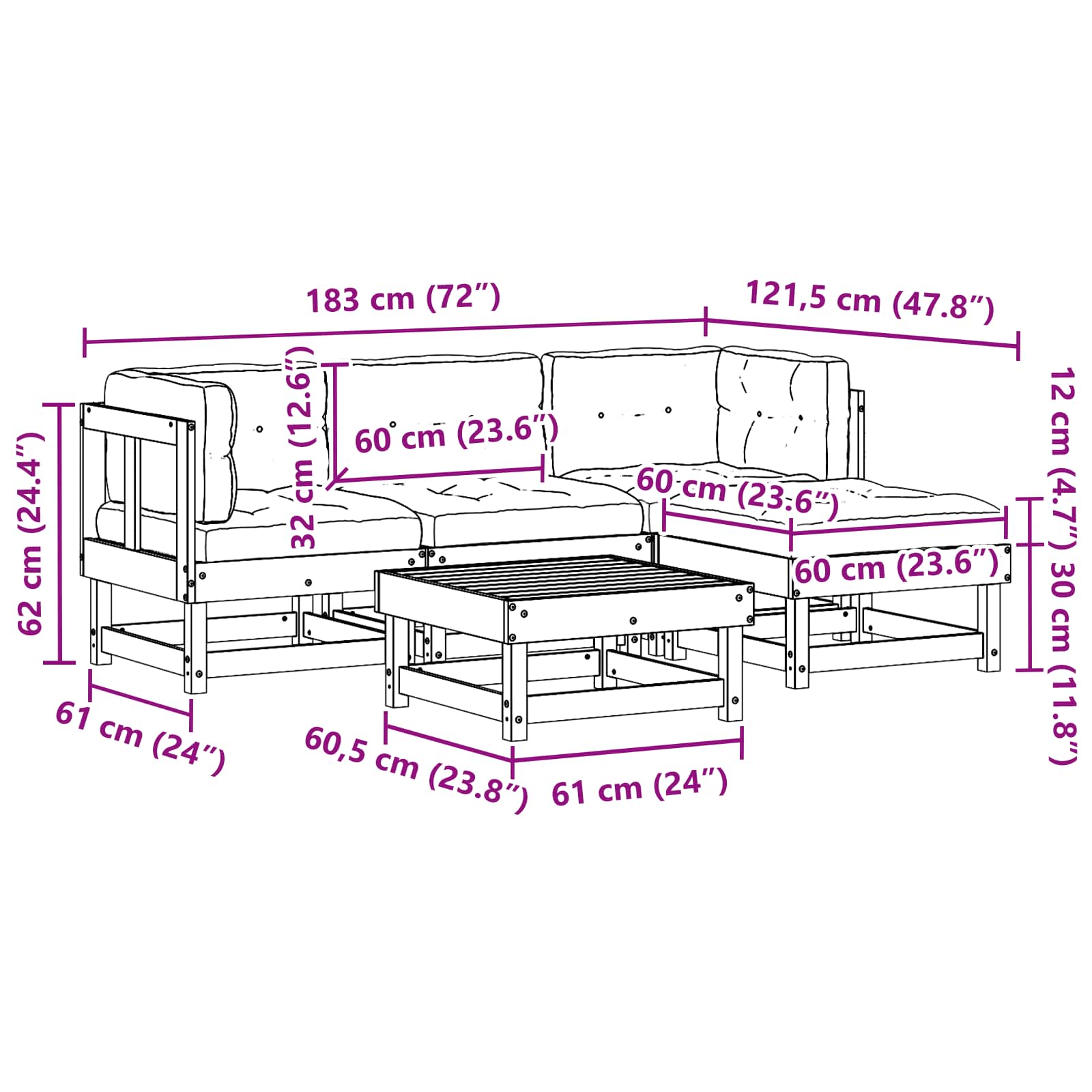 Tuin loungeset 15 pcs Wax Bruin en Taupe Massief grenenhout image 9