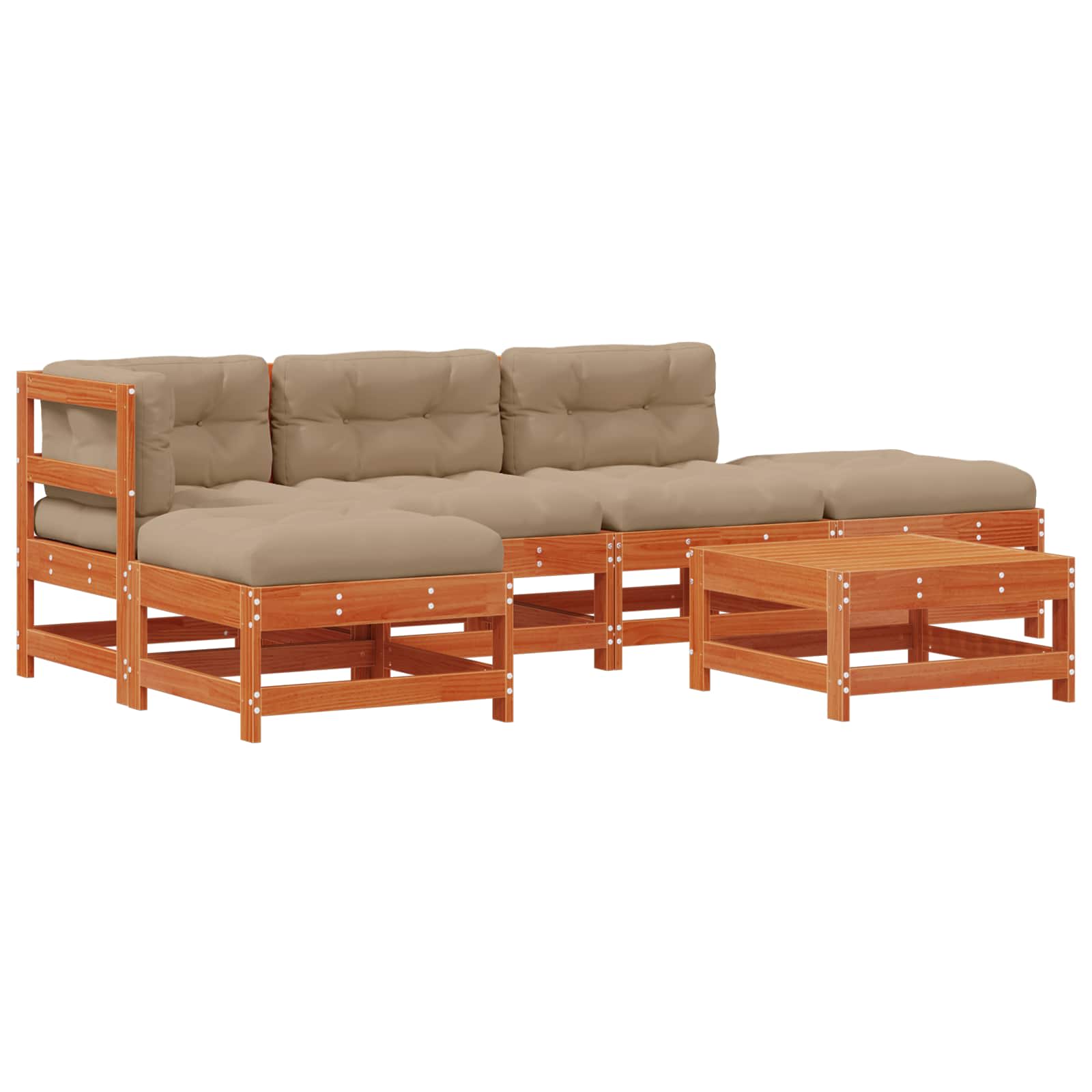 Tuin loungeset 5 pcs Wax Bruin en Taupe Massief grenenhout image 2