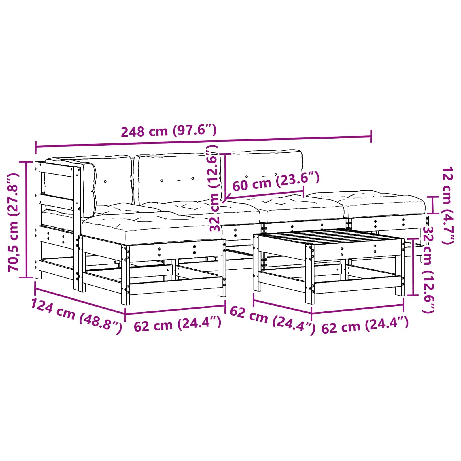 Tuin loungeset 5 pcs Wax Bruin en Taupe Massief grenenhout image 9