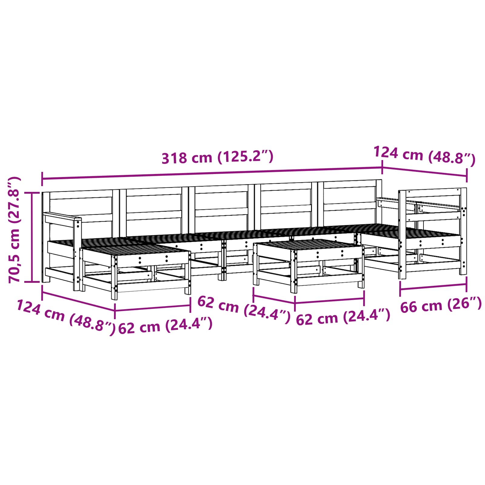 Tuin loungeset 8 pcs Waskleur Bruin Massief grenenhout image 7