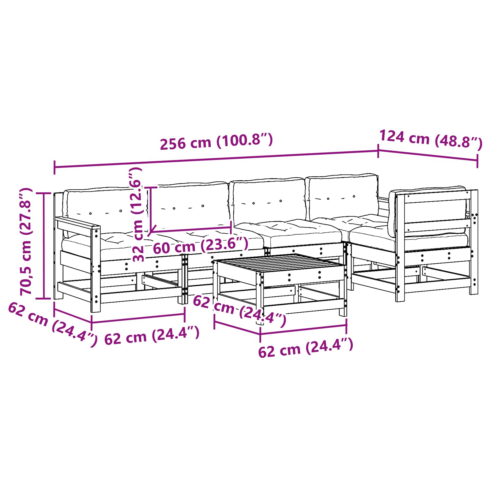 Tuin loungeset 6 pcs Wasbruin Massief grenenhout image 9