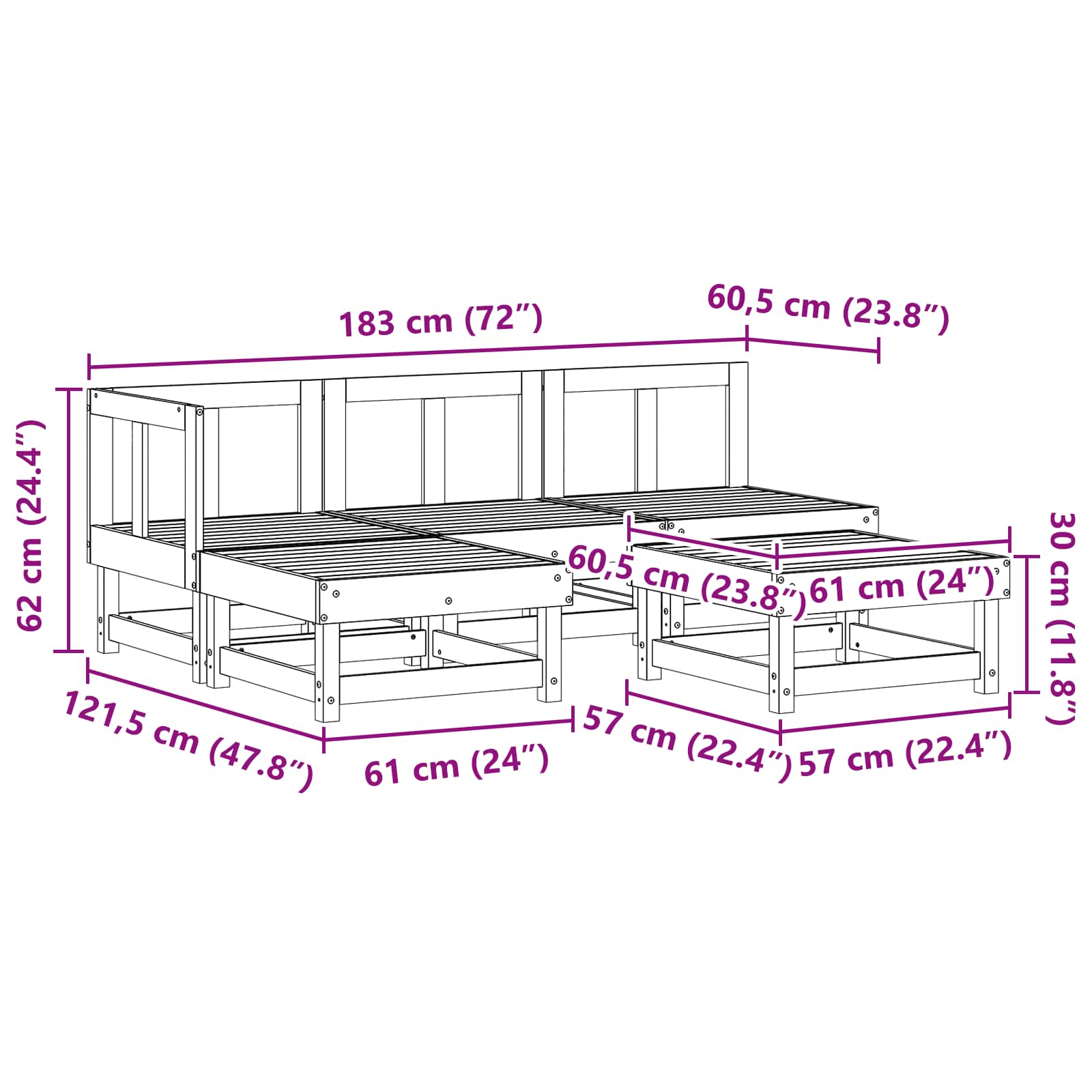 Tuin loungeset 5 pcs Waskleur Bruin Massief grenenhout image 7