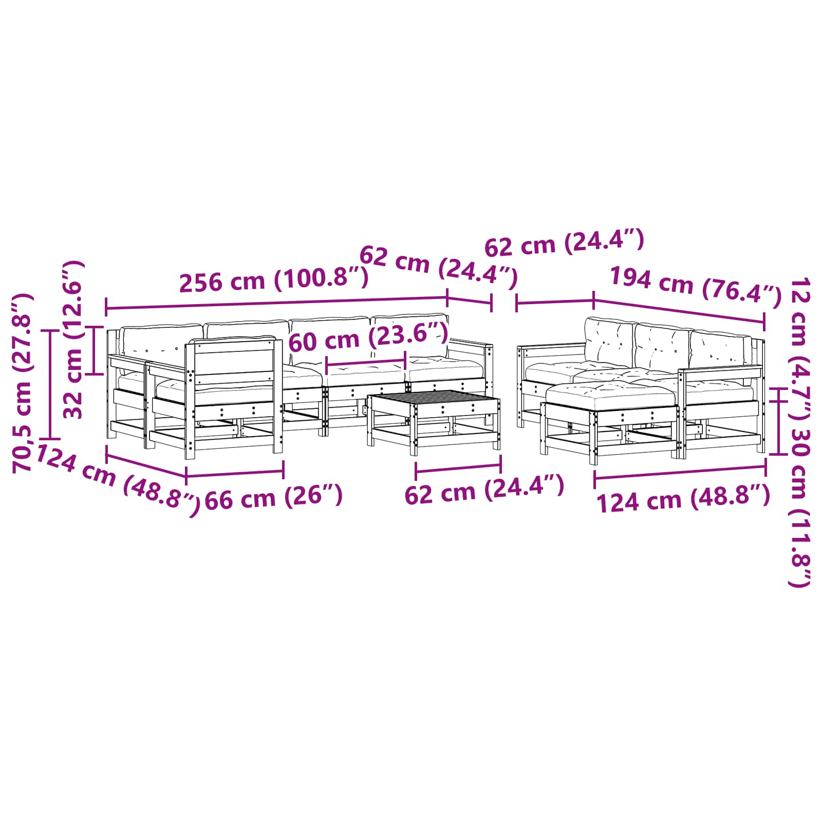 Tuin loungeset 10 pcs Wax Bruin Den Massief grenenhout image 9
