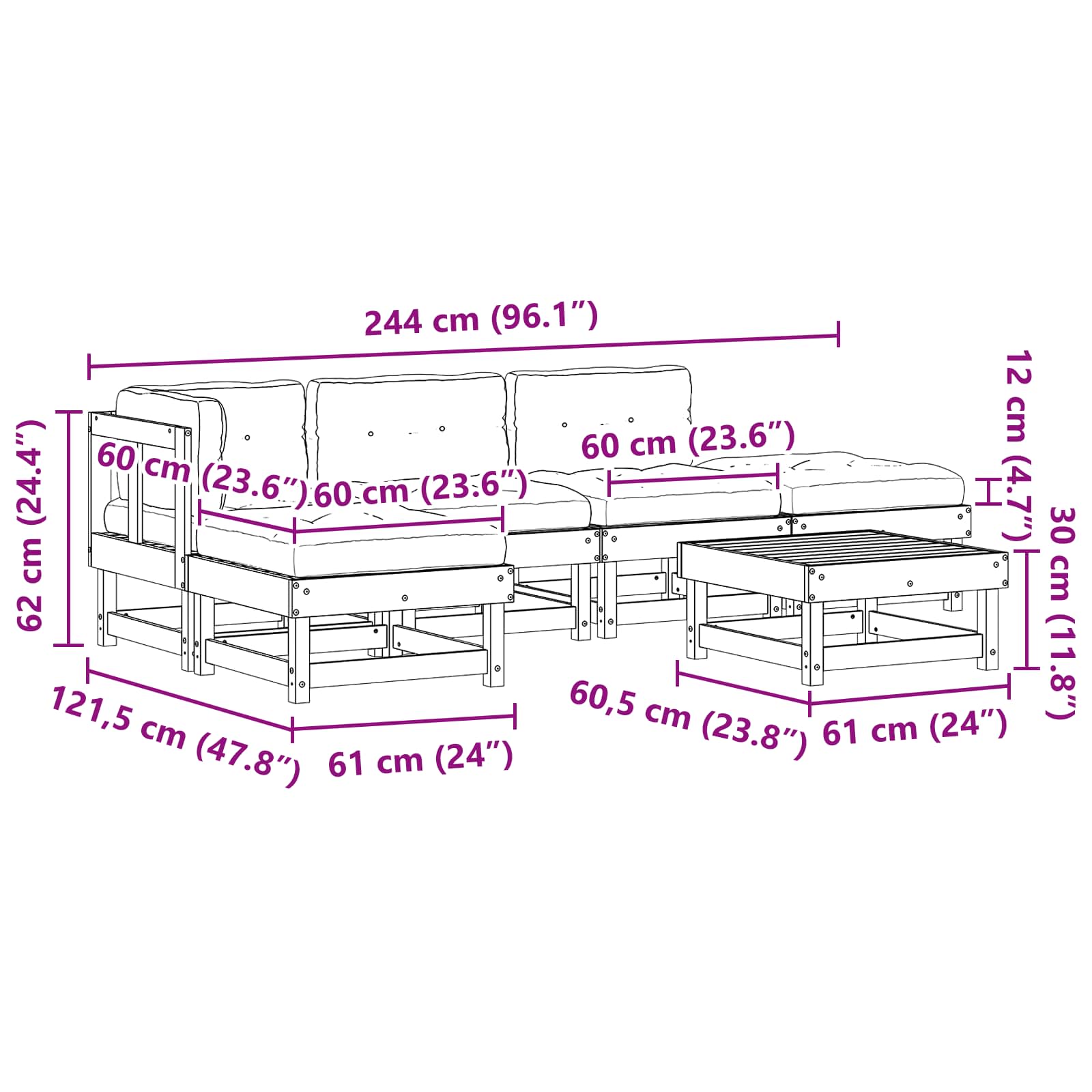 Tuin loungeset 6 pcs Wasbruin Massief grenenhout image 9