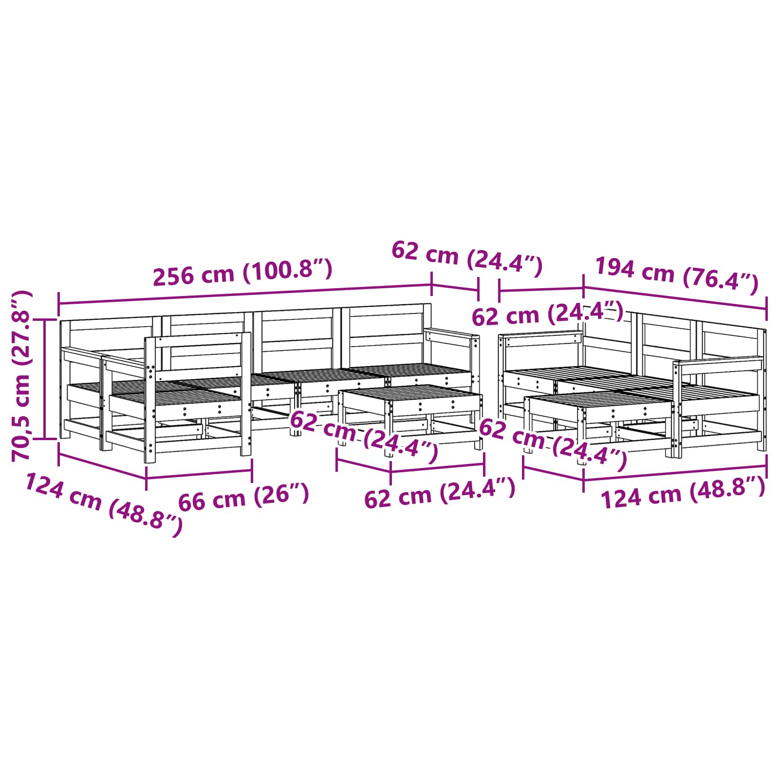 Pihan oleskeluryhmä 10 pcs Vahansävyinen Ruskea Massiivimänty - Image 7