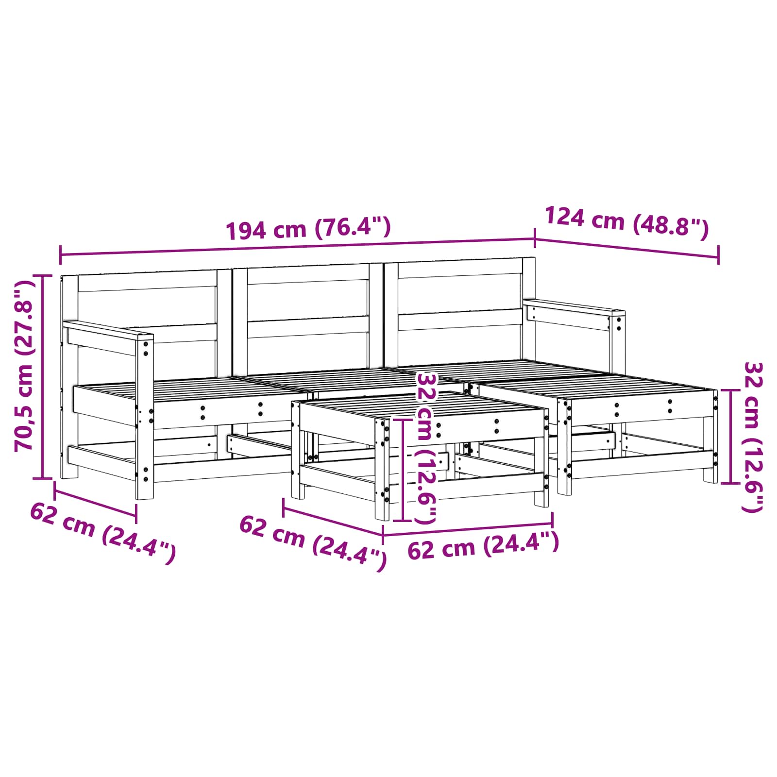 Tuin loungeset 5 pcs Waskleur Bruin Massief grenenhout image 7
