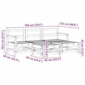 Zahradní lounge set 5 pcs Voskově Hnědá Masivní borovice - obrázek 7