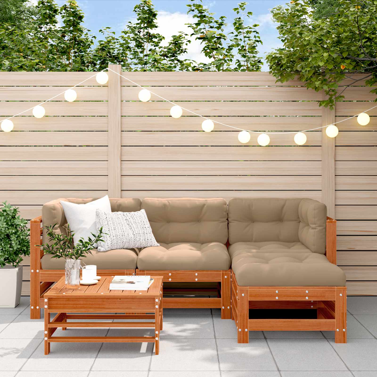 vidaXL Set de lounge pentru grădină 5 pcs Maro ceruit