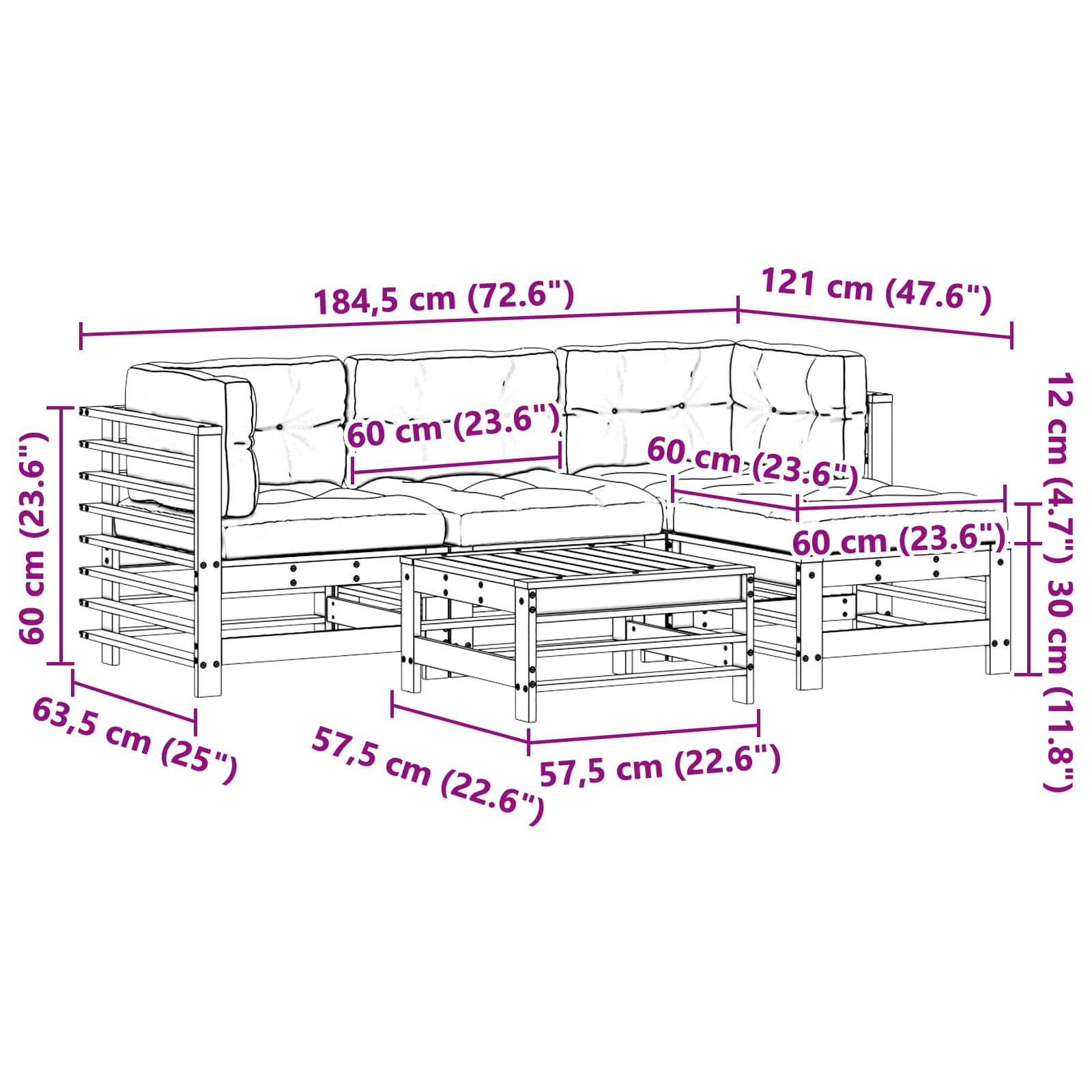 Tuin loungeset 5 pcs Wasbruin Massief grenenhout image 9