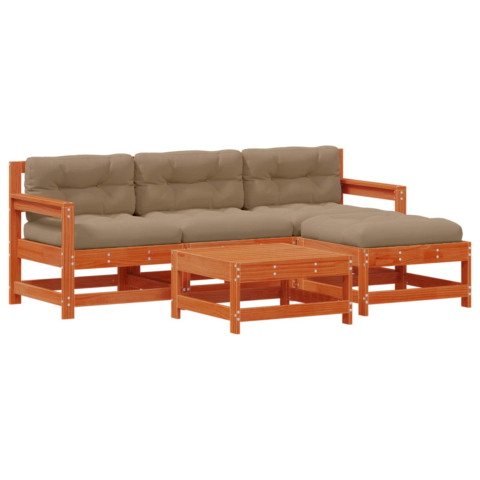 Tuin loungeset 5 pcs Wax Bruin en Taupe Massief grenenhout image 2