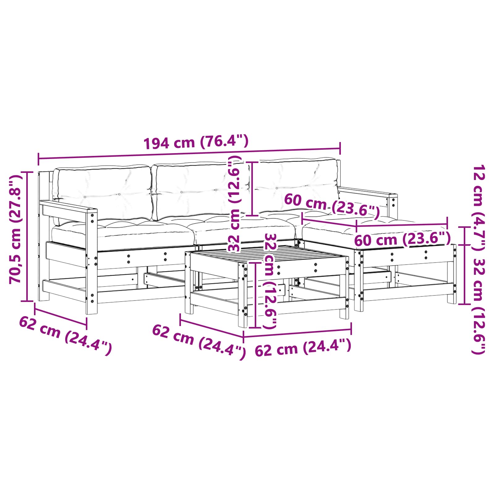 Tuin loungeset 5 pcs Wax Bruin en Taupe Massief grenenhout image 9