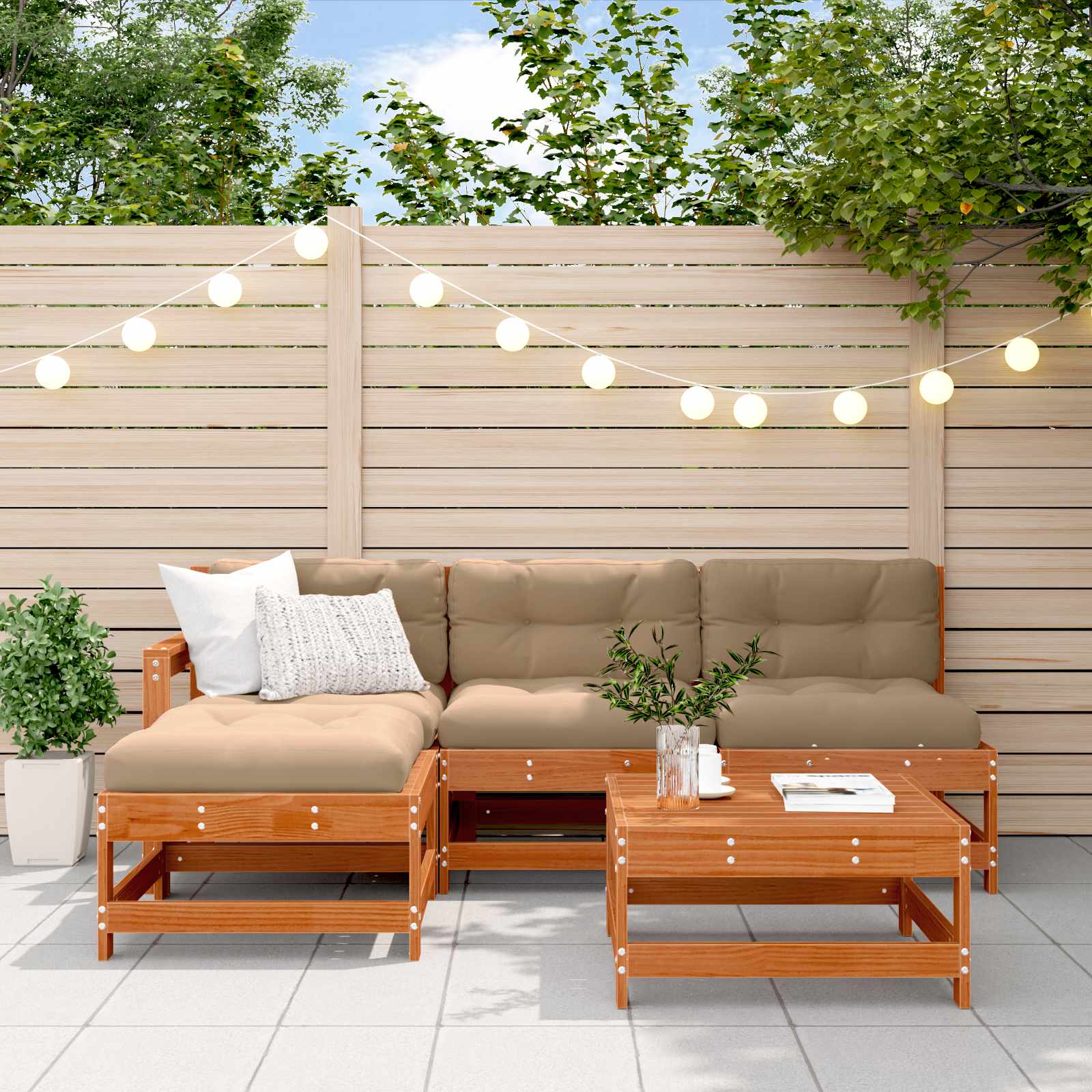 vidaXL Set de lounge pentru grădină 5 pcs Maro Ceară Lemn masiv de pin