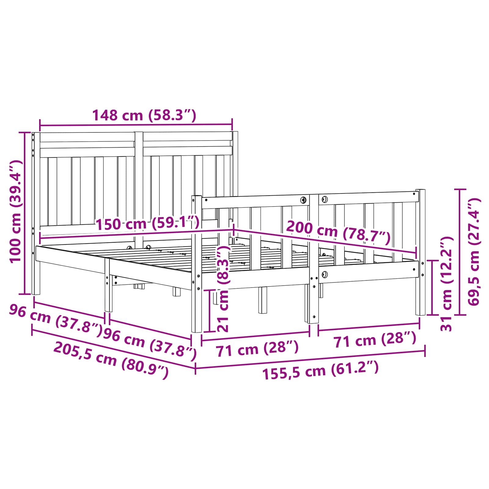 Bedframe 2 pcs Wasbruin 150 x 200 cm Massief grenenhout image 9