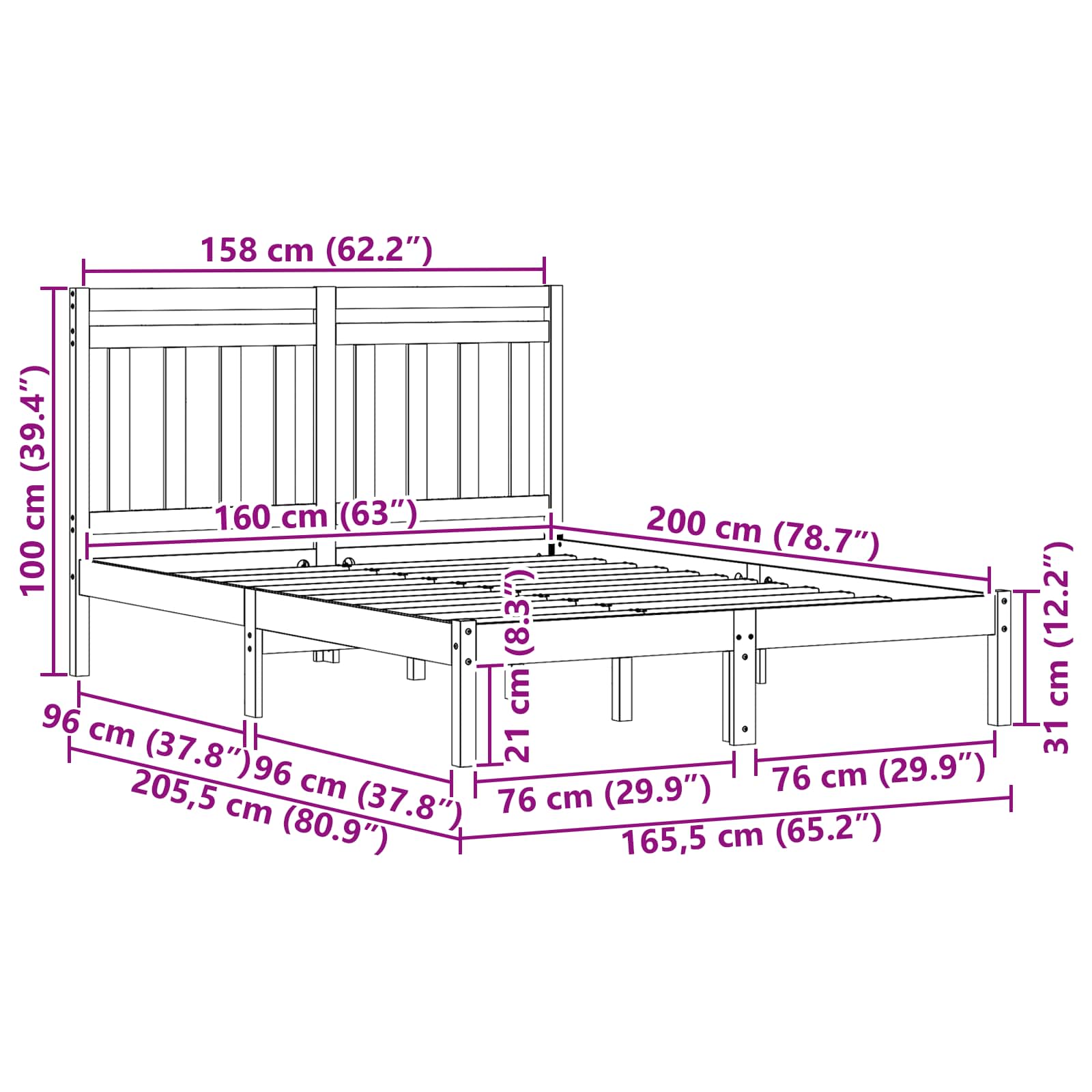 Bedframe 2 pcs Wasbruin 160 x 200 cm Massief grenenhout image 9