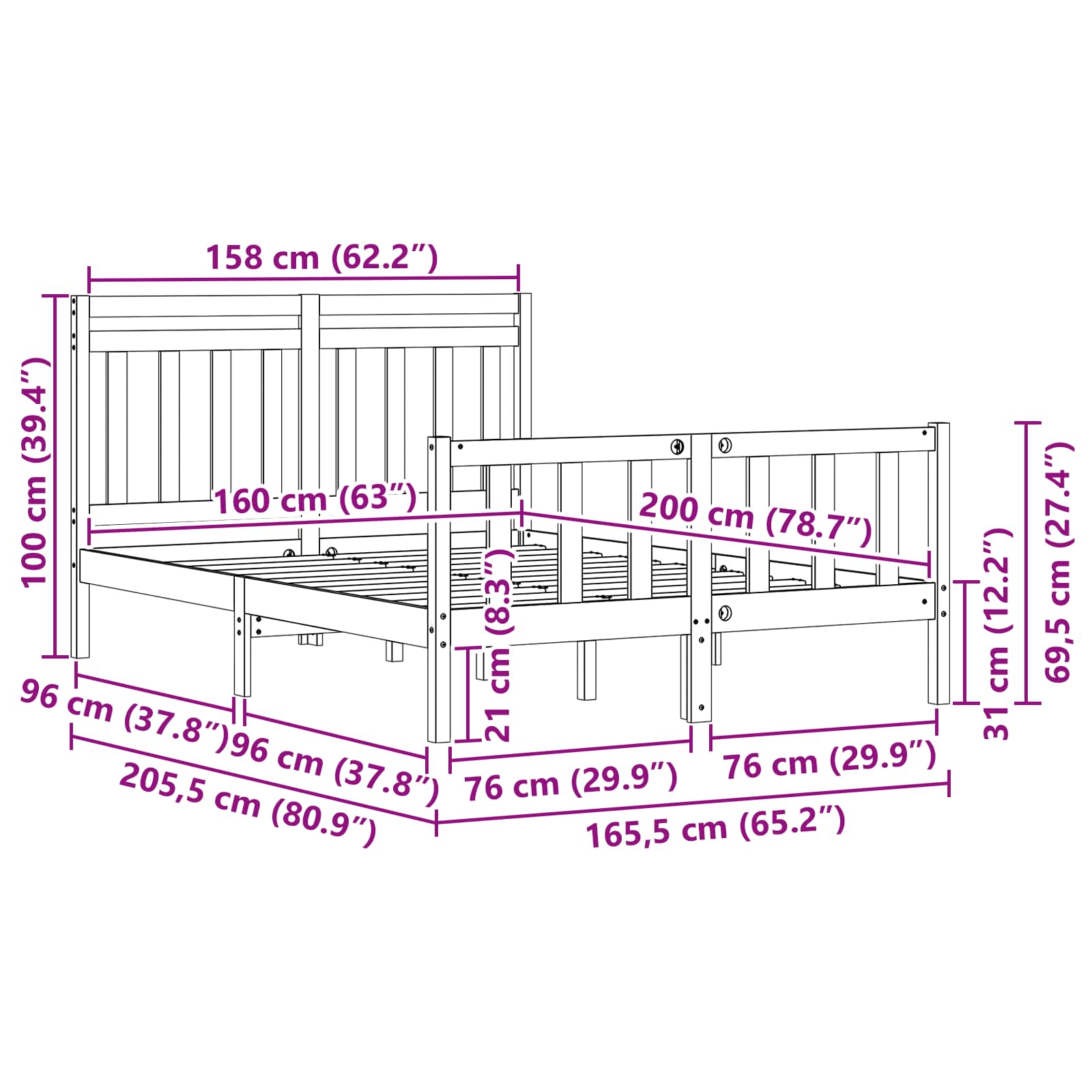 Bedframe 2 pcs Wasbruin 160 x 200 cm Massief grenenhout image 9