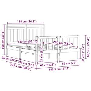 Rám postele s čelo 2 pcs Voskově hnědá 205,5 x 145,5 x 100 cm - obrázek 9
