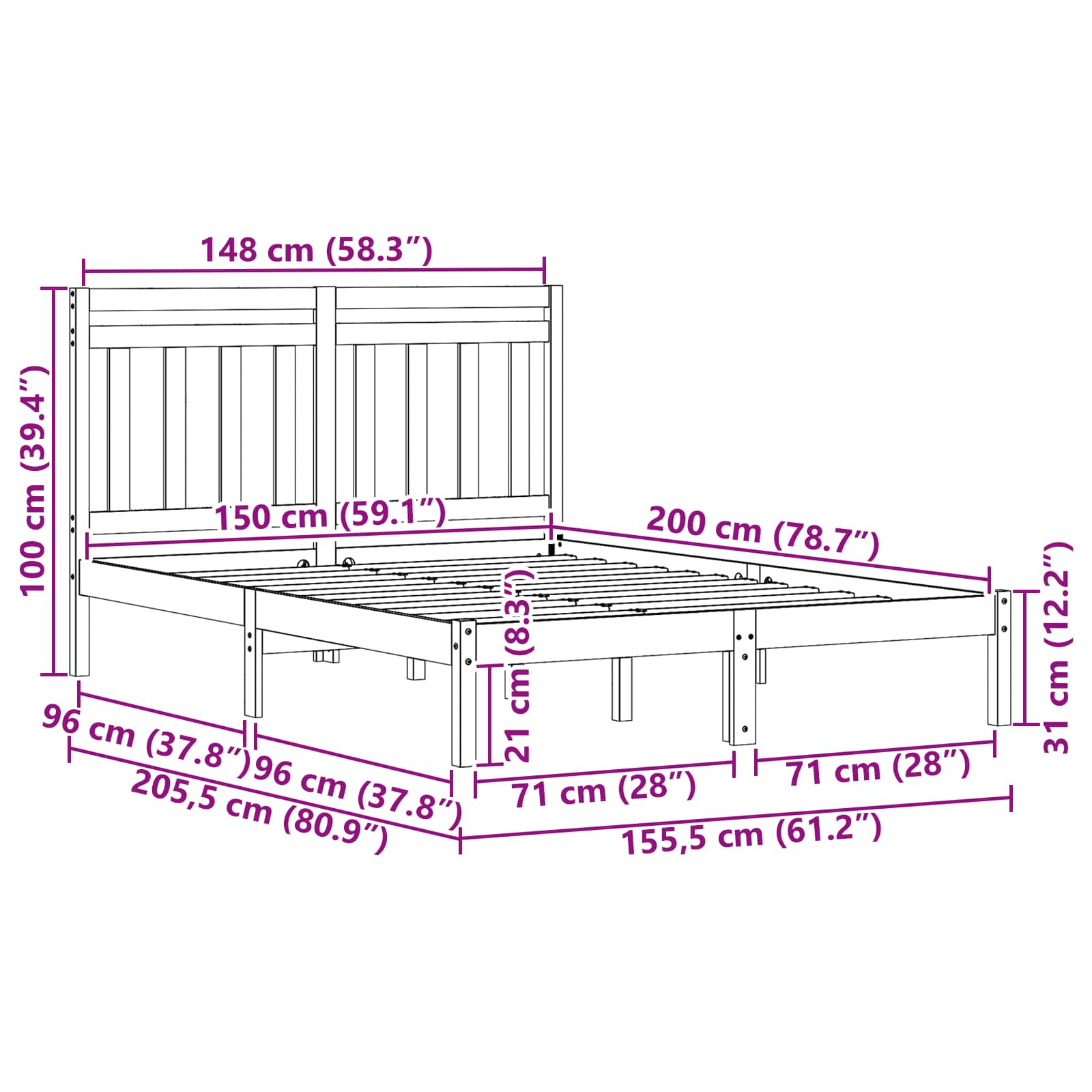 Bedframe 2 pcs Wasbruin 150 x 200 cm Massief grenenhout image 9