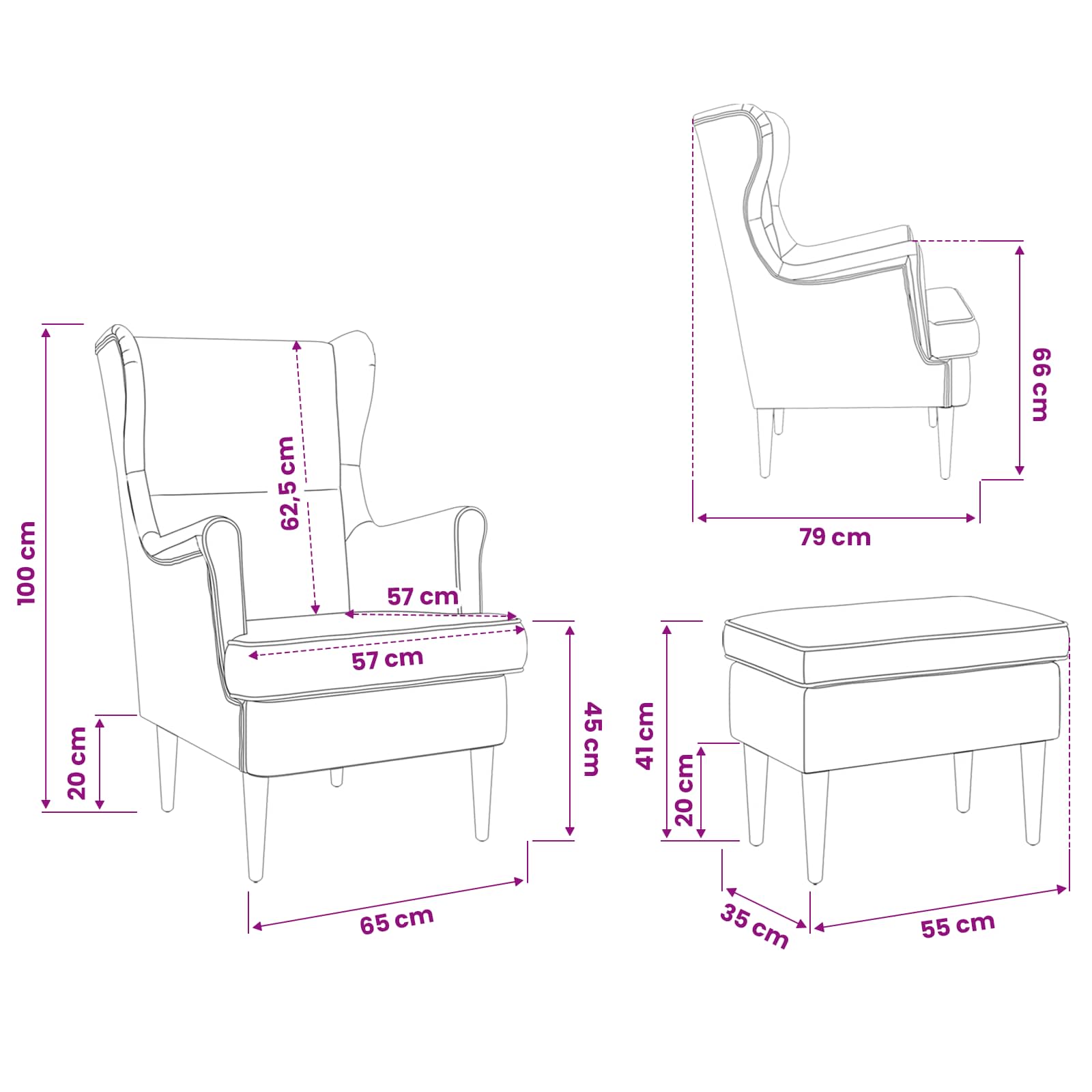 Fauteuil met Voetenbank 2 st Donkergroen Stof - Afbeelding 10