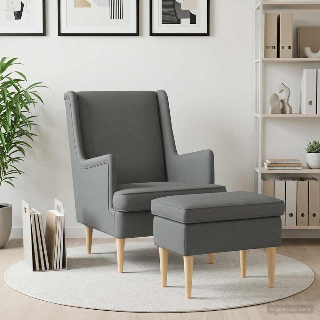 Кресло с табуретка 2 бр. Тъмносиво Текстил – снимка 3