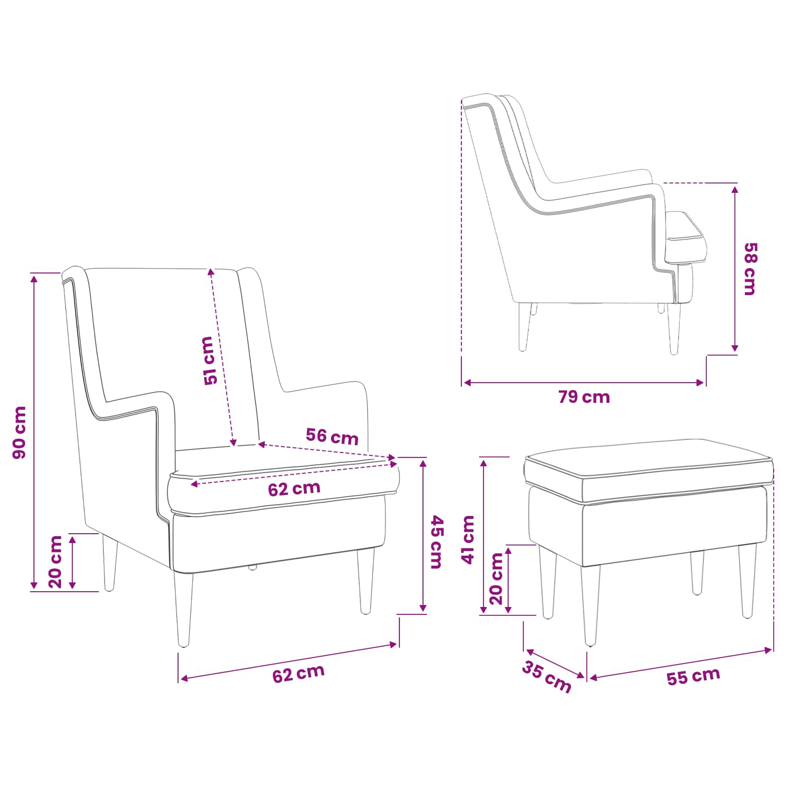 Fauteuil met Voetenbank 2 st Donkergroen Stof - Afbeelding 10