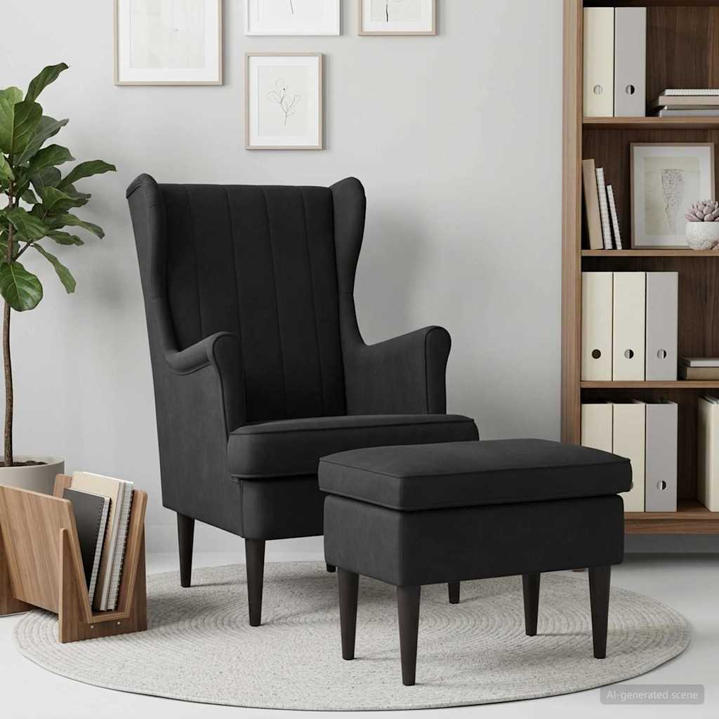 vidaXL Sessel mit Fußhocker 2 stk. Schwarz Samt