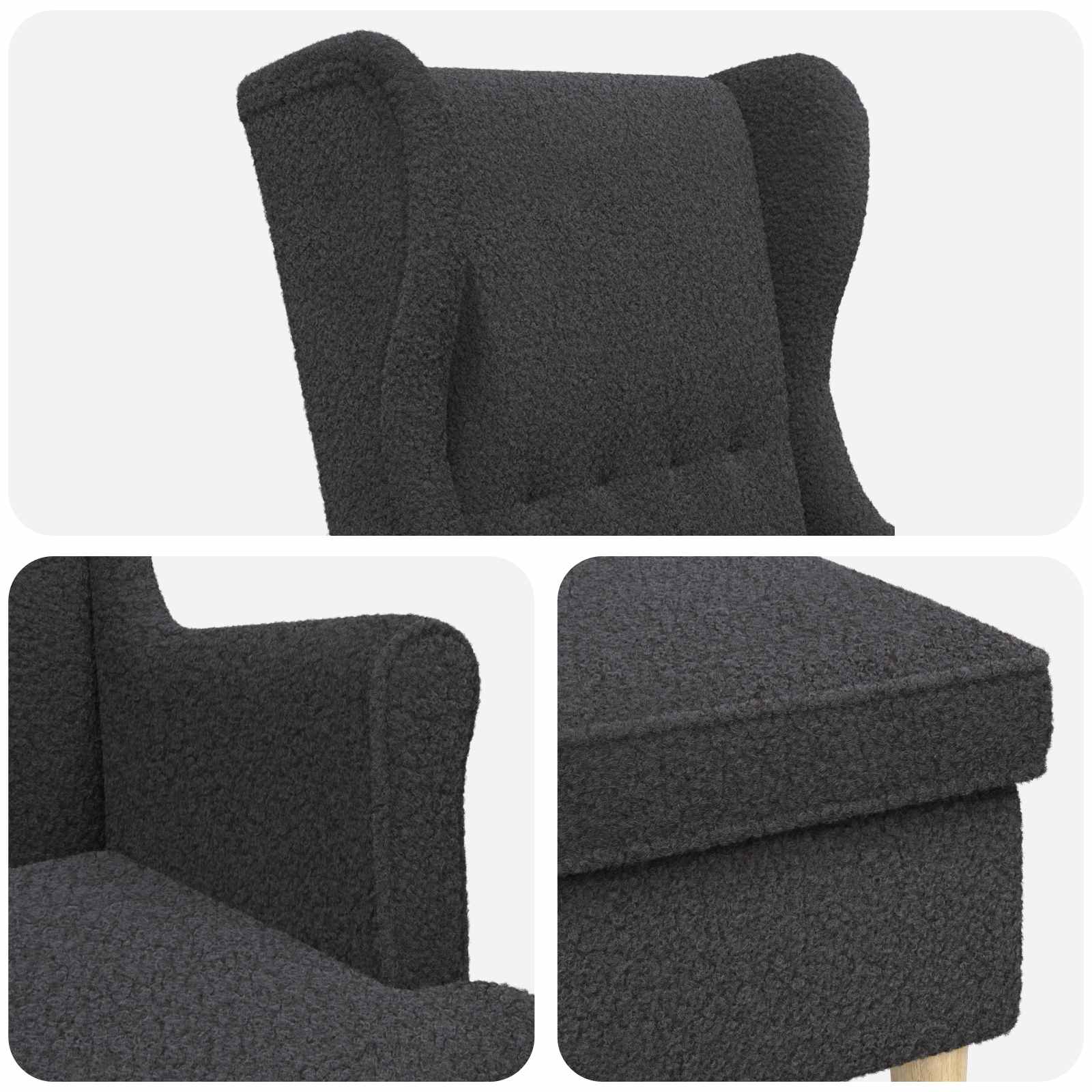 vidaXL Fauteuil met Voetenbank 2 st Donkergrijs Bouclé