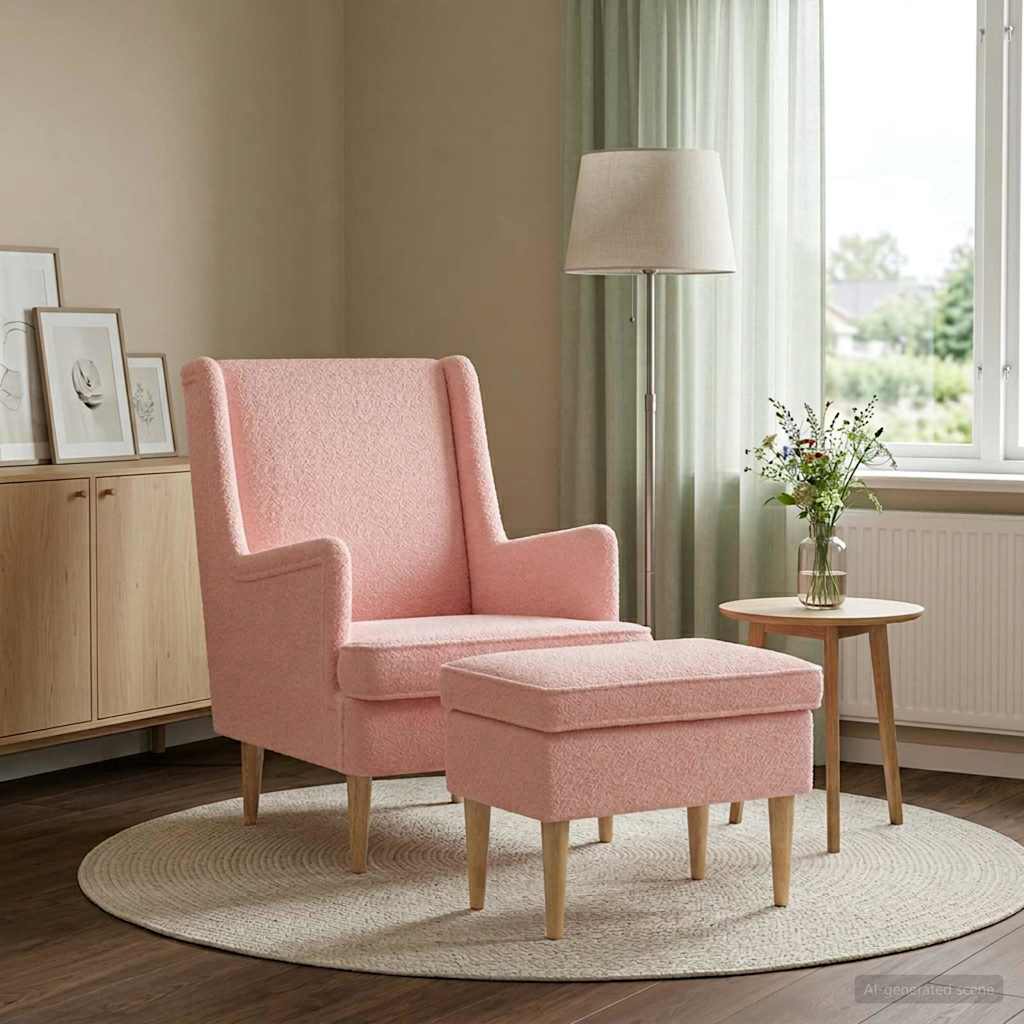 Fauteuil met Voetenbank 2 st Roze Bouclé