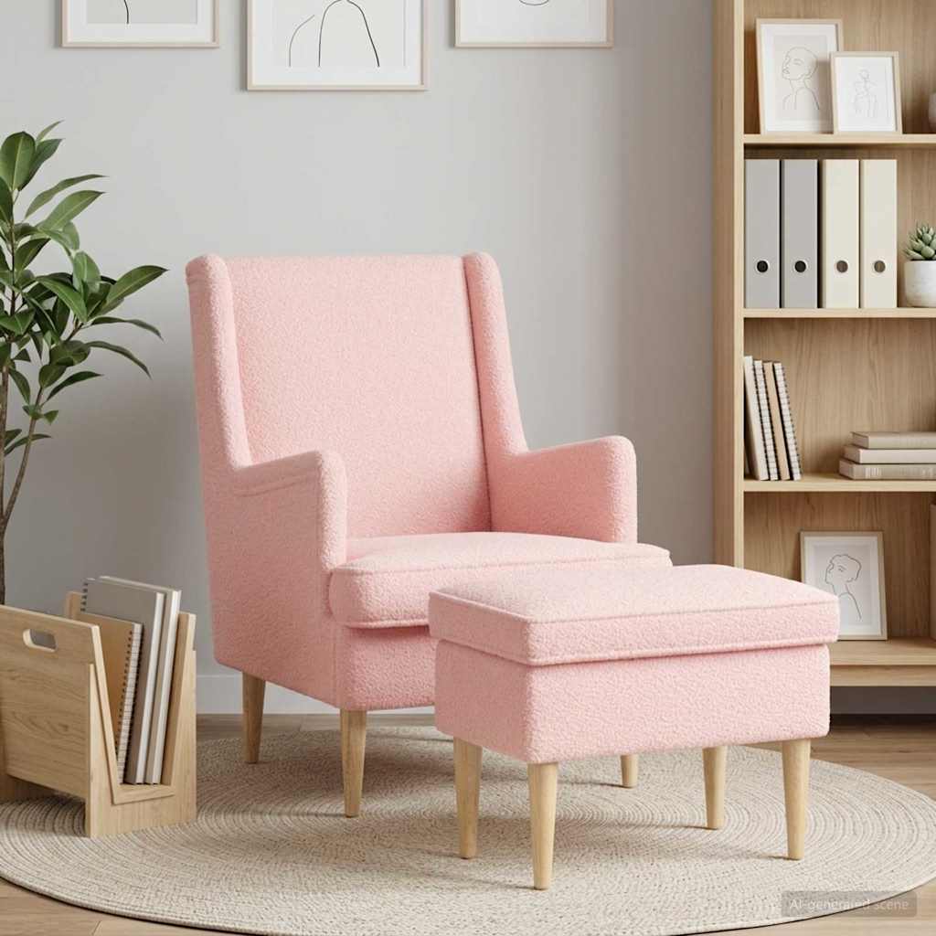 Fauteuil met Voetenbank 2 st Roze Bouclé - Afbeelding 3
