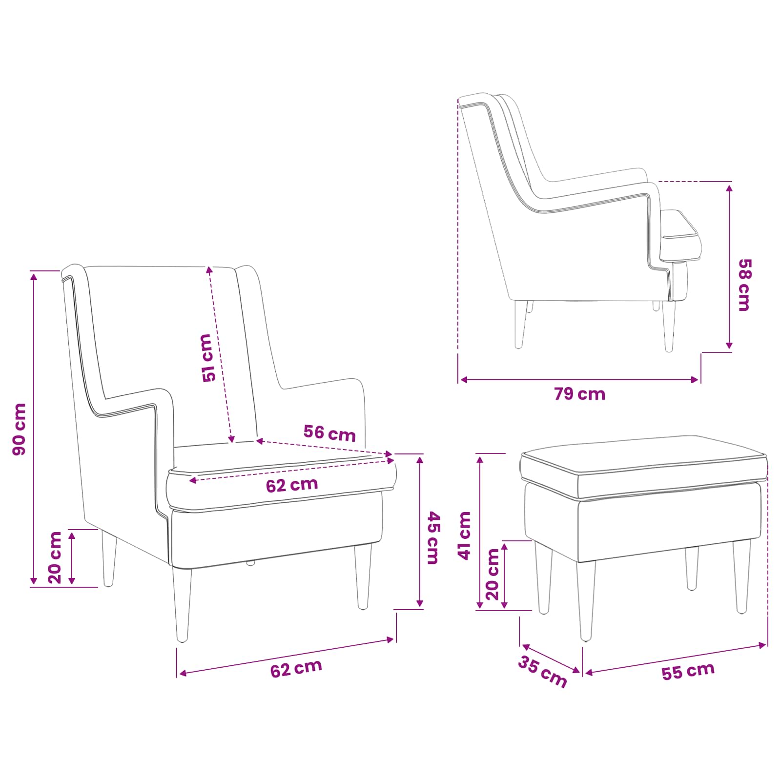 Fauteuil met Voetenbank 2 st Roze Bouclé - Afbeelding 10
