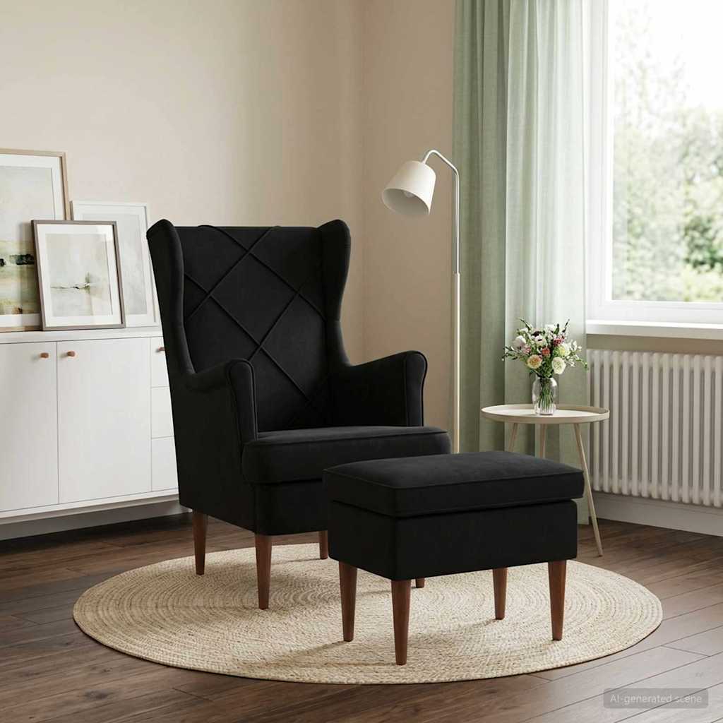 vidaXL Sessel mit Fußhocker 2 stk. Schwarz Samt