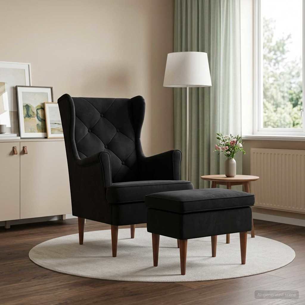 vidaXL Sessel mit Fußhocker 2 stk. Schwarz Samt – Bild 3