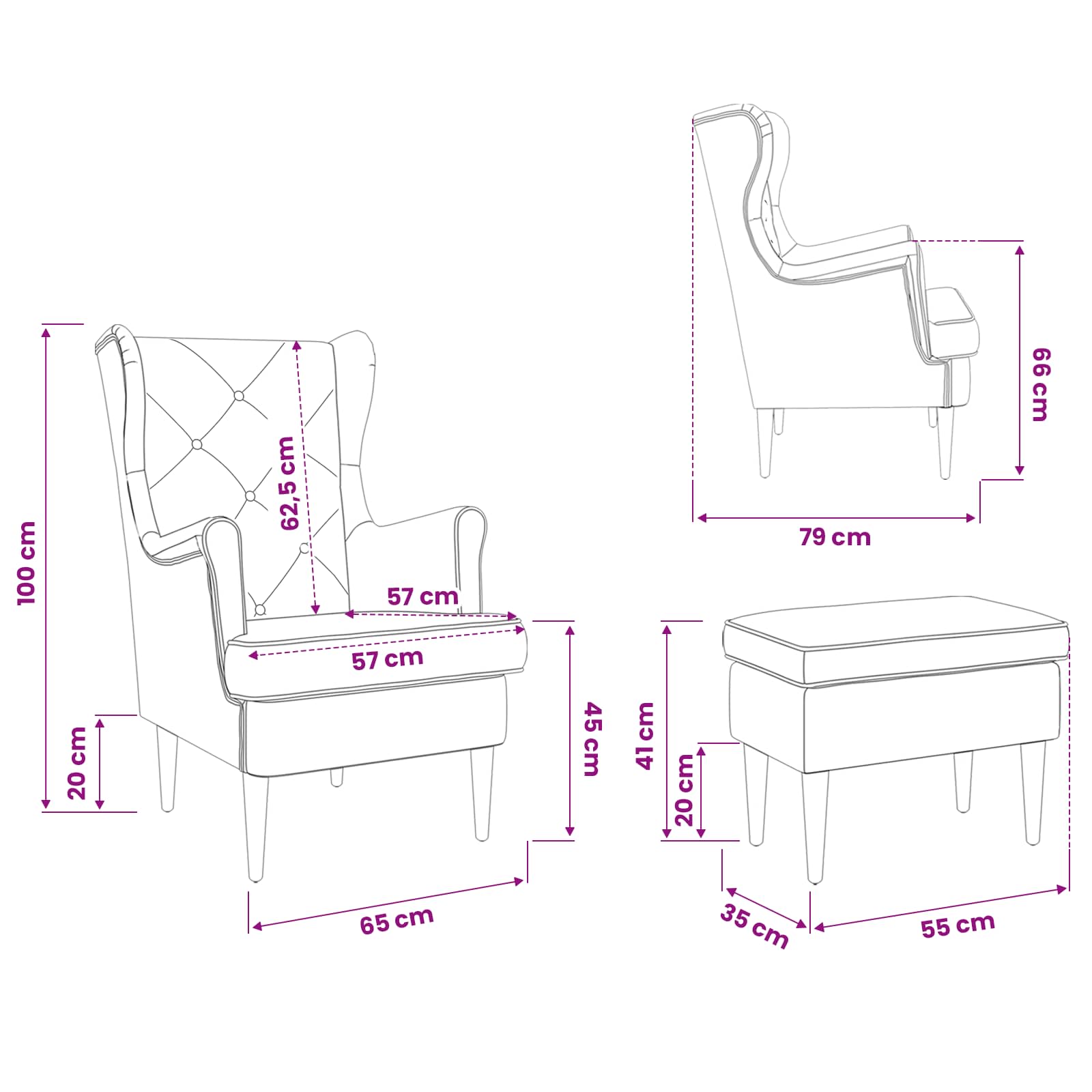 vidaXL Sessel mit Fußhocker 2 stk. Schwarz Samt – Bild 10
