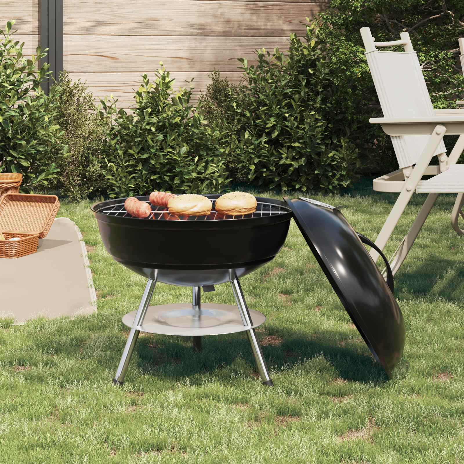 vidaXL Grătar pe cărbune Negru 36,5 x 36,5 x 40 cm