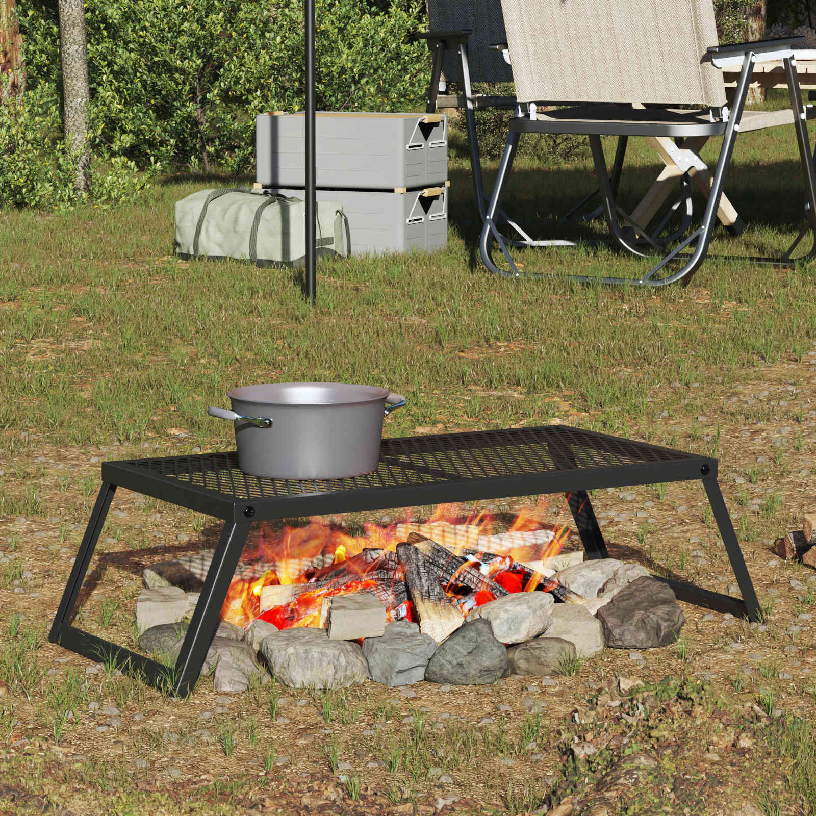 vidaXL Grătar de camping pliabil Negru 58 x 31 x 2 cm Oțel aliat
