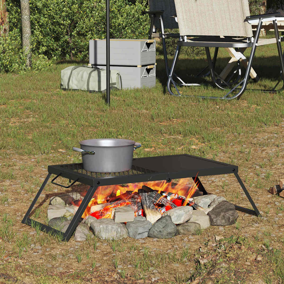 Foldbart Camping Grill 68 x 30 x 17 cm Legeret Stål Sort