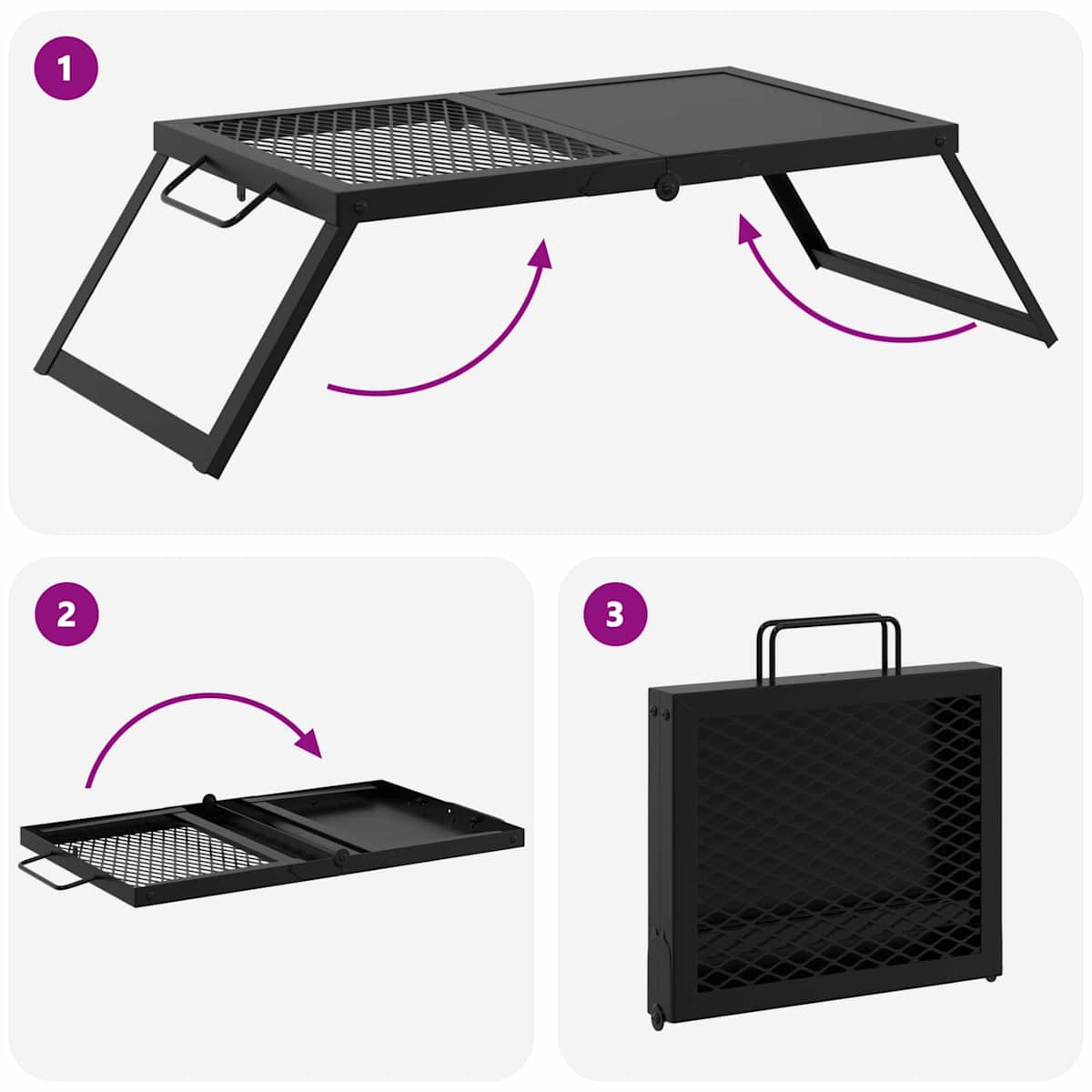Foldbart Camping Grill 68 x 30 x 17 cm Legeret Stål Sort - Billede 9