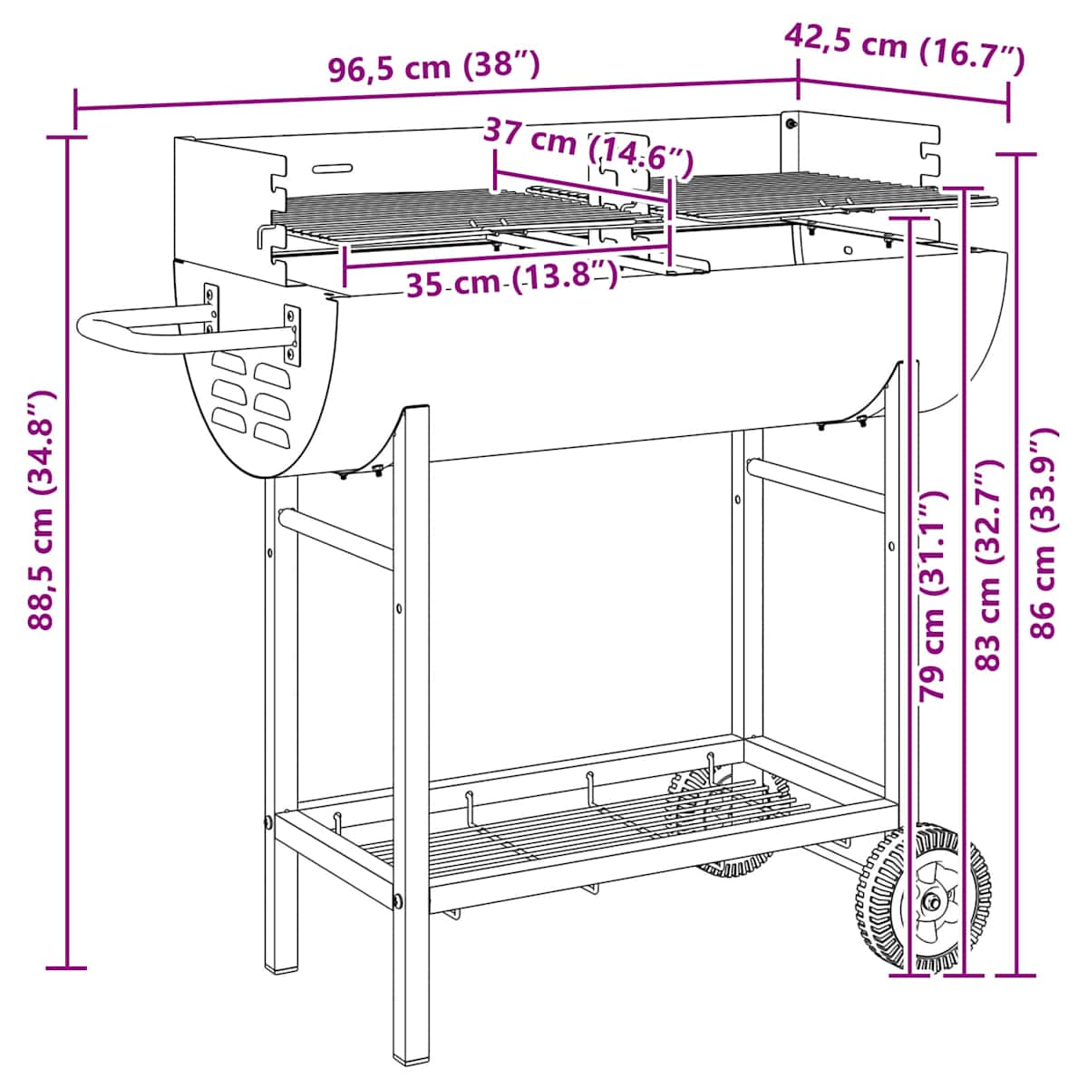 Kulgrill 96,5 x 42,5 x 88,5 cm Sort - Billede 9