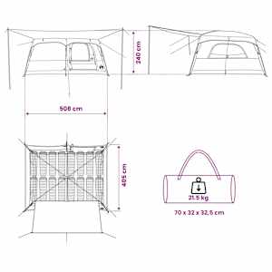 Rodinný stan Armádně zelená 500 x 400 x 230 cm Polyester a ocel - obrázek 13
