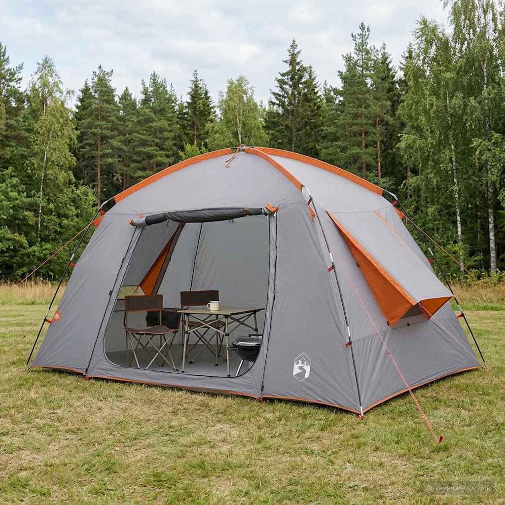 vidaXL Stuga T&auml;lt 4-personers Gr&aring; och orange Polyester