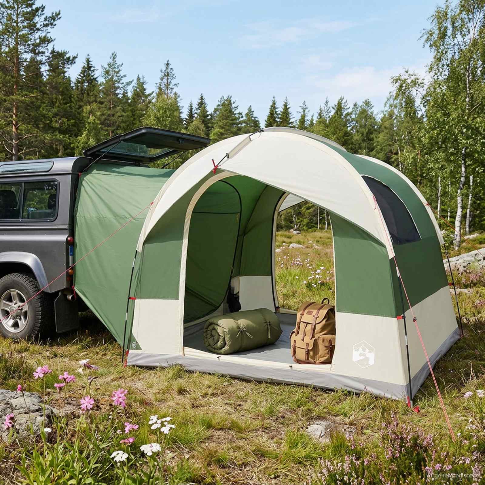Takaluukku Teltta Sadesuojalla Vedenkestävä Vihreä 4-henkilöä