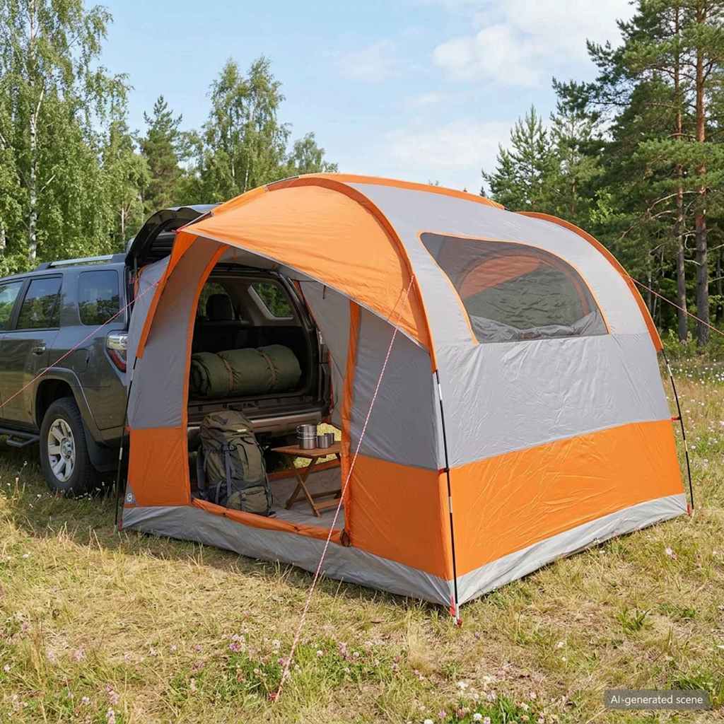 Takaluukku Teltta Sadesuojalla Vedenkestävä Harmaa ja oranssi