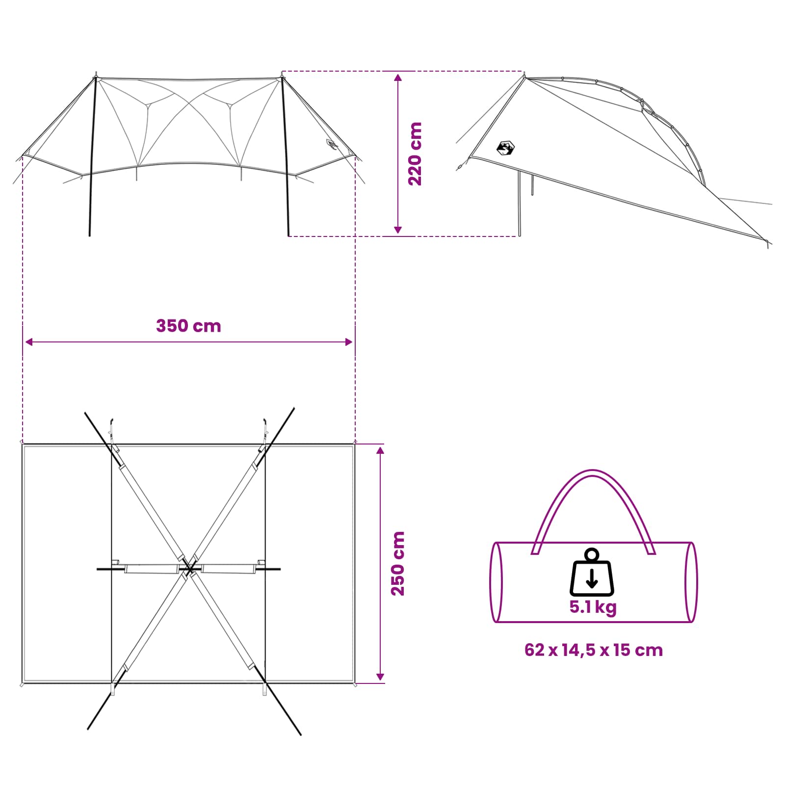Auto Teltta Harmaa ja oranssi 350 x 250 cm Polyesteri ja teräs - Image 10