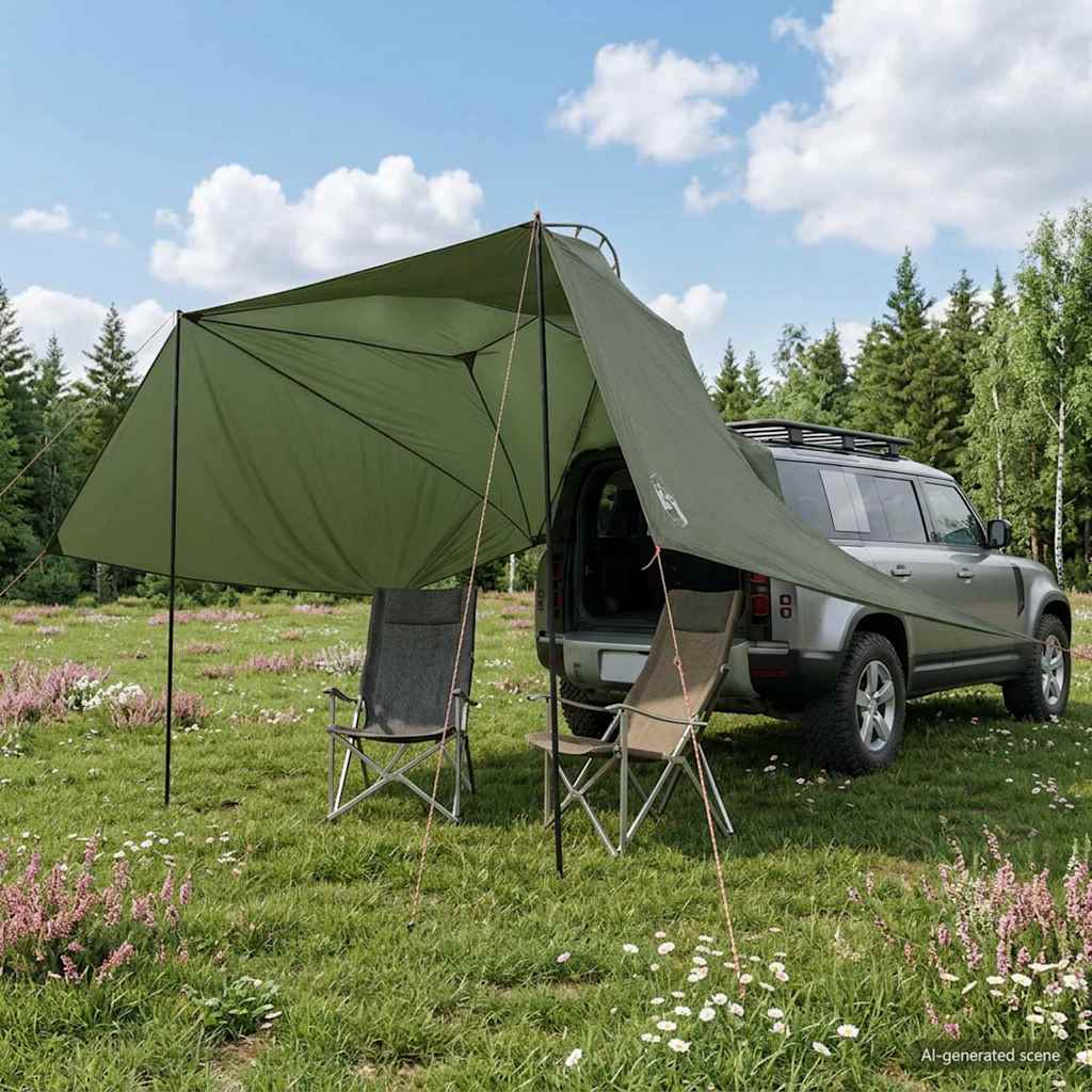 vidaXL Autozelt mit Dach Olivegrün 350 x 250 cm Polyester und Stahl