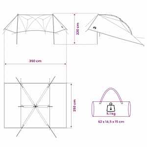 Auto stan Armádně zelená 350 x 250 cm Polyester a ocel - obrázek 10