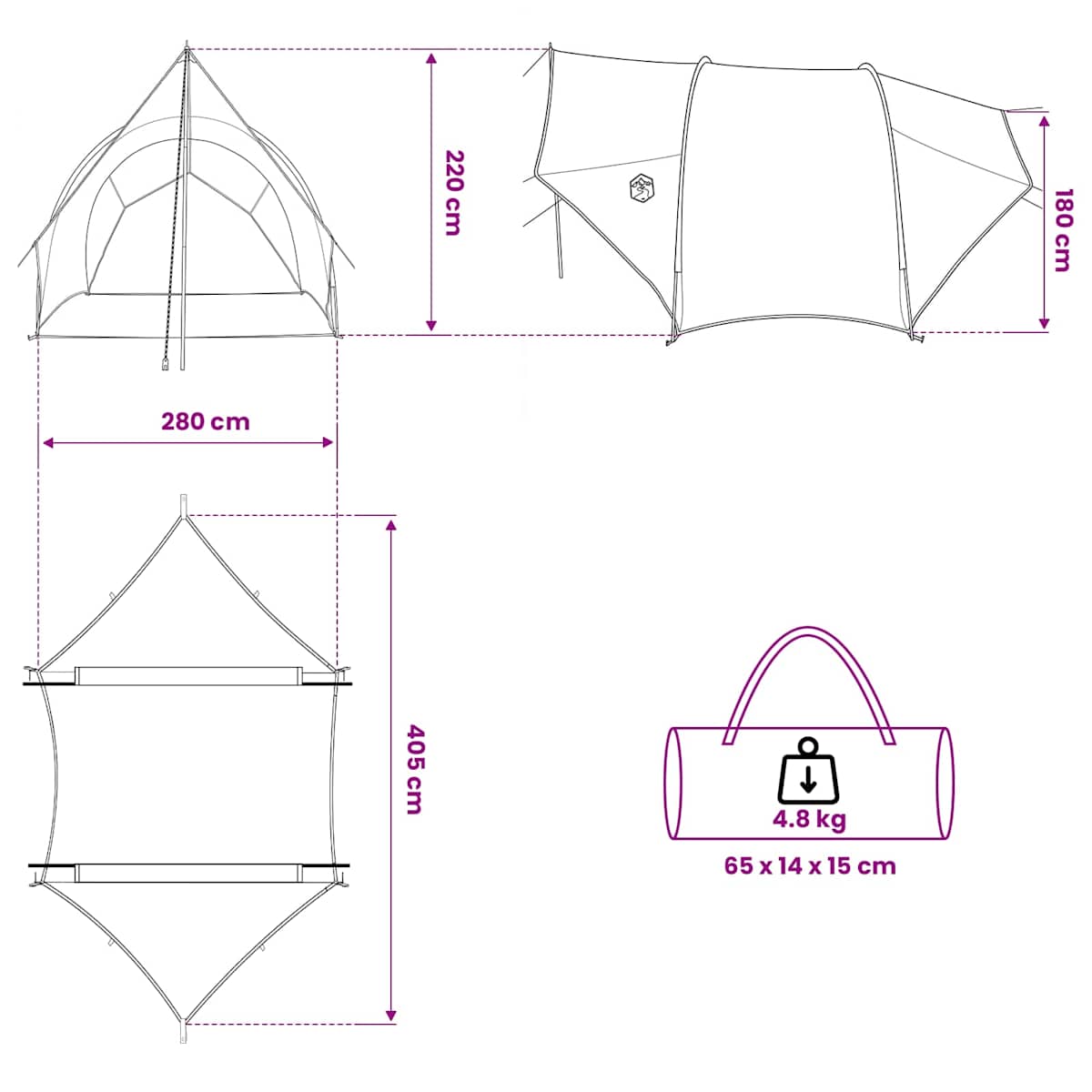 Tailgate awning vandafvisende 405 x 280 x 220 cm - Billede 11