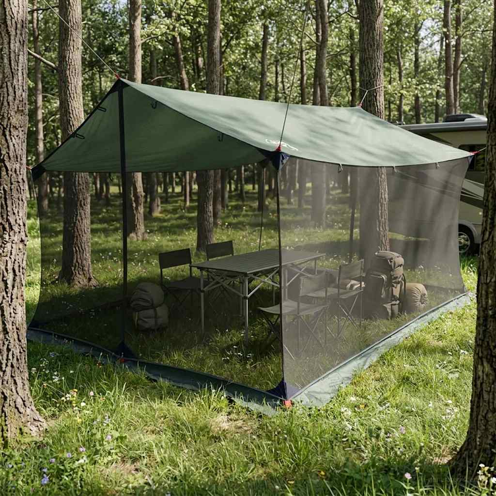 vidaXL Campingtarp med n&auml;tv&auml;ggar Arm&eacute;gr&ouml;n 340 x 260 x 220 cm